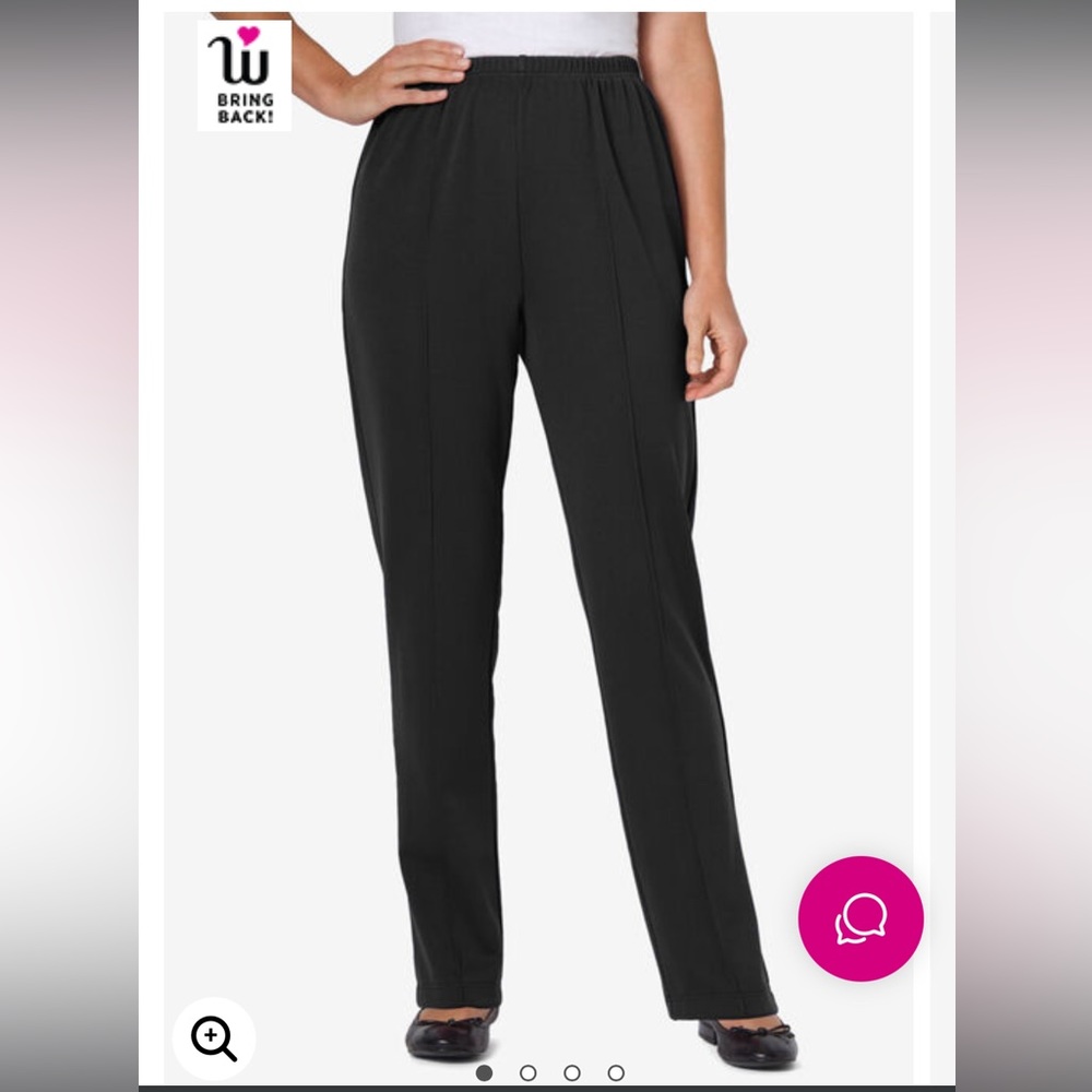 Woman within black stretchy dress pants
